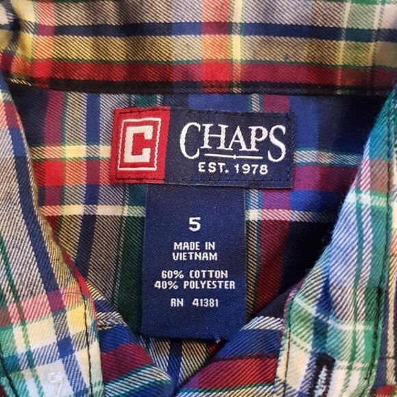Chaps plaid boys size 5 long sleeved shirt, plaid, 2 pockets NWT - Picture 4 of 4